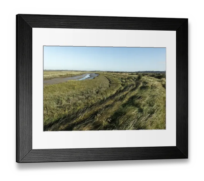 Framed Print : View of creek and coastal marshland habitat, West Canvey Marsh RSPB Reserve, Canvey Island, Thames Estuary, Essex