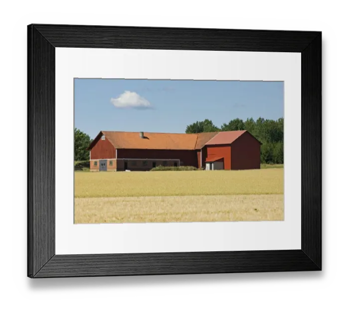 Framed Print : Red barn beside arable field, Sweden