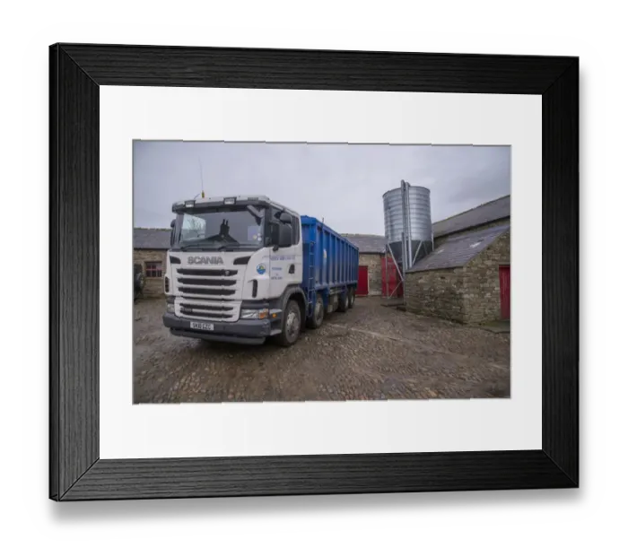 Framed Print : Scania lorry delivering feed to farm, Northumberland, England, January