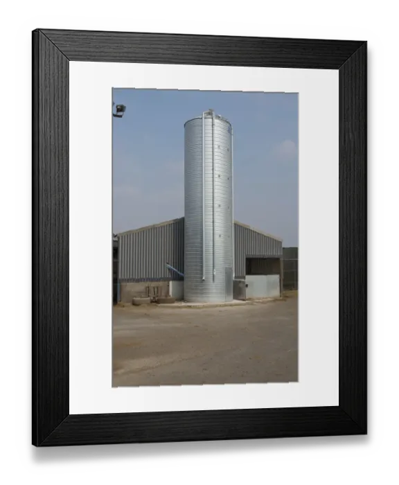 Framed Print : Dairy farming, metal feed bin on dairy farm, Lancashire, England, April