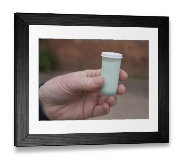 Framed Print : Dairy farming, milk in National Milk Records sample tube, Cheshire, England, May Framed Print : Dairy farming, milk in National Milk Records sample tube, Cheshire, England, May