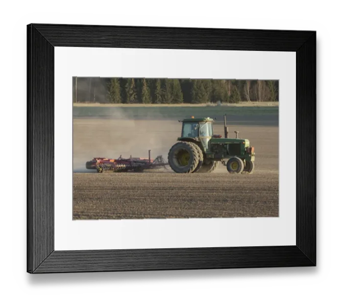 Framed Print : John Deere 4240 tractor with harrows, harrowing field seedbed, Sweden, may Framed Print : John Deere 4240 tractor with harrows, harrowing field seedbed, Sweden, may