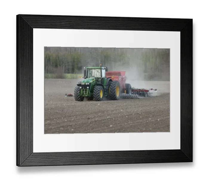 Framed Print : John Deere 7720 tractor with Overum seed drill, drilling arable field, Sweden, may Framed Print : John Deere 7720 tractor with Overum seed drill, drilling arable field, Sweden, may