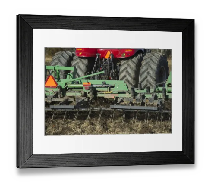 Framed Print : Tractor with cultivator, cultivating stubble field, Sweden, october Framed Print : Tractor with cultivator, cultivating stubble field, Sweden, october
