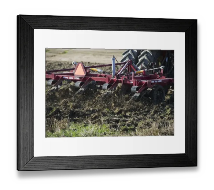 Framed Print : Tractor with Vibro Flex 4300 cultivator, cultivating stubble field, Sweden, october