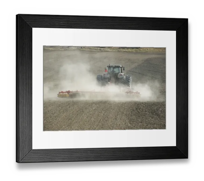Framed Print : Valtra tractor with Vaderstad NZA-800 and Vaderstad RS-820 harrows and rollers, cultivating dusty arable field, Sweden Framed Print : Valtra tractor with Vaderstad NZA-800 and Vaderstad RS-820 harrows and rollers, cultivating dusty arable field, Sweden