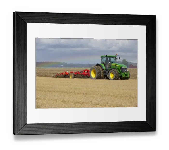 Framed Print : John Deere 7720 tractor with Vaderstad 560 flexible cultivator, cultivating stubble field, Sweden, august Framed Print : John Deere 7720 tractor with Vaderstad 560 flexible cultivator, cultivating stubble field, Sweden, august