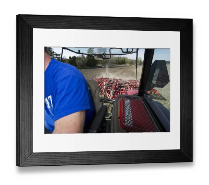 Framed Print : Interior of Case MXM 155 tractor cab with Vaderstad NZ-Aggressive-700 harrows, harrowing arable field, Sweden, may Framed Print : Interior of Case MXM 155 tractor cab with Vaderstad NZ-Aggressive-700 harrows, harrowing arable field, Sweden, may