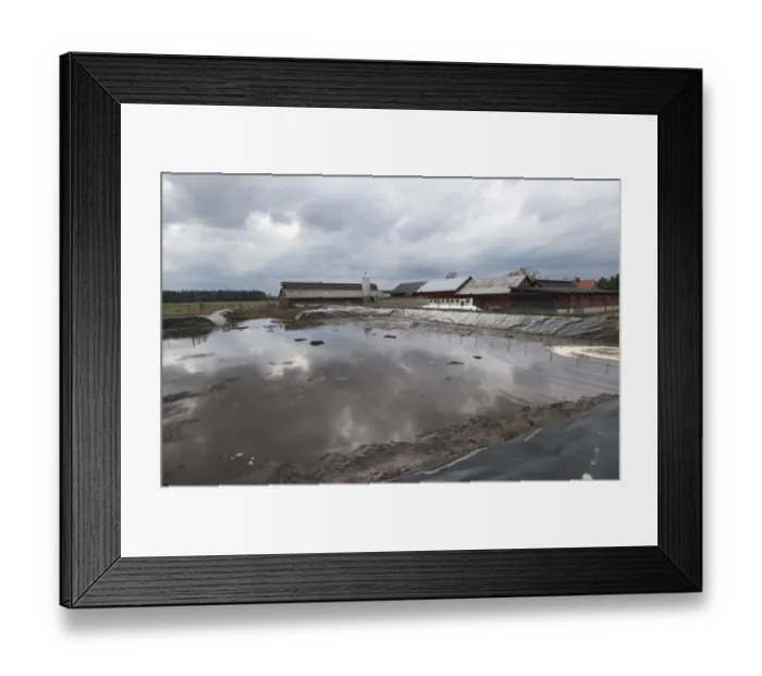 Framed Print : Slurry pond and farm buildings, Sweden, may Framed Print : Slurry pond and farm buildings, Sweden, may