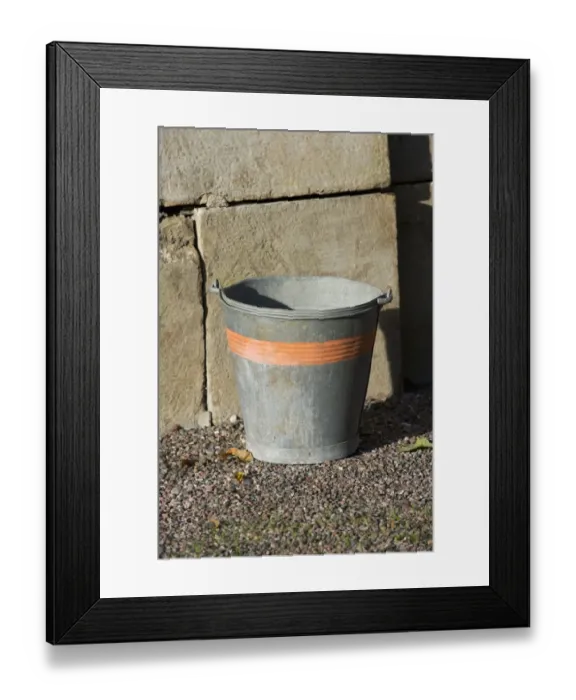 Framed Print : Metal bucket in farmyard, Sweden, october Framed Print : Metal bucket in farmyard, Sweden, october