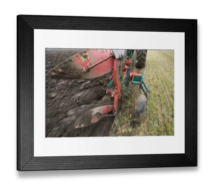 Framed Print : Close-up of four furrow reversible plough, ploughing stubble field, Sweden