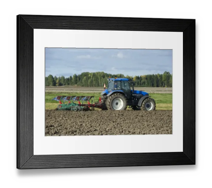 Framed Print : New Holland TM150 tractor with reversible plough and harrow, ploughing arable field, Sweden, september Framed Print : New Holland TM150 tractor with reversible plough and harrow, ploughing arable field, Sweden, september