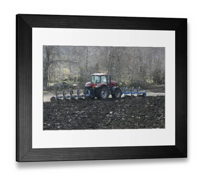 Framed Print : Tractor ploughing with front and rear mounted plough, Vastergotland, Sweden, spring
