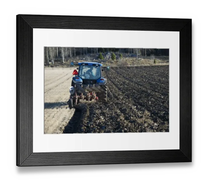 Framed Print : Tractor with reversible plough, ploughing stubble field, Sweden, november Framed Print : Tractor with reversible plough, ploughing stubble field, Sweden, november