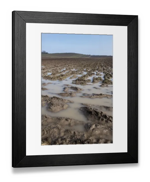 Framed Print : Ploughed arable field with extreme waterlogging, Yorkshire, England, February