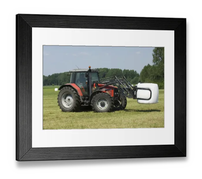 Framed Print : Massey Ferguson 6290 tractor with mechanical loader, carrying plastic wrapped round silage bale, Sweden Framed Print : Massey Ferguson 6290 tractor with mechanical loader, carrying plastic wrapped round silage bale, Sweden