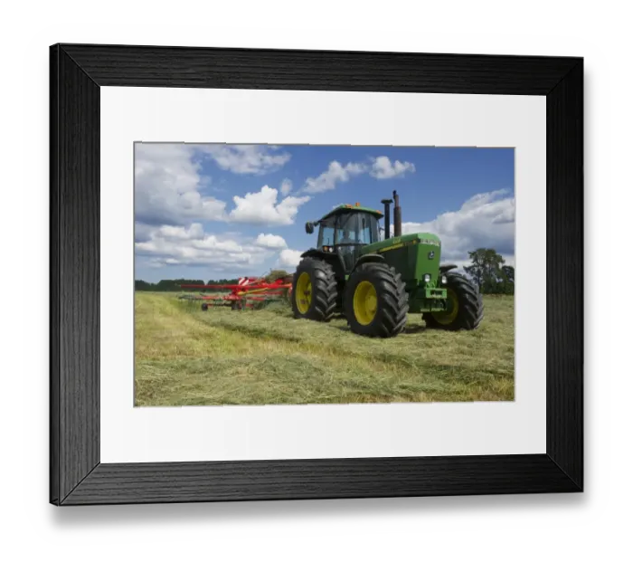 Framed Print : John Deere 4455 tractor and double turner, turning cut grass for silage, Tierp, Sweden, june Framed Print : John Deere 4455 tractor and double turner, turning cut grass for silage, Tierp, Sweden, june