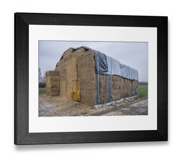 Framed Print : Covered big bale straw stack, Cheshire, England, January Framed Print : Covered big bale straw stack, Cheshire, England, January
