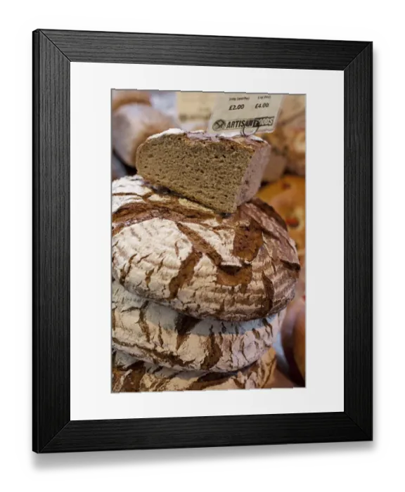 Framed Print : Artisan bread for sale at city market, Borough Market, Southwark, London, England, April Framed Print : Artisan bread for sale at city market, Borough Market, Southwark, London, England, April