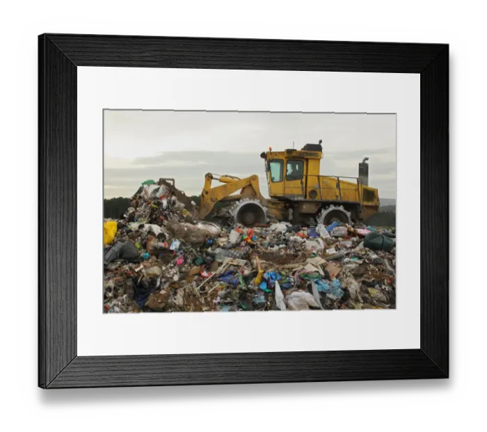 Framed Print : Compactor moving rubbish on landfill tip, Dorset, England, February Framed Print : Compactor moving rubbish on landfill tip, Dorset, England, February