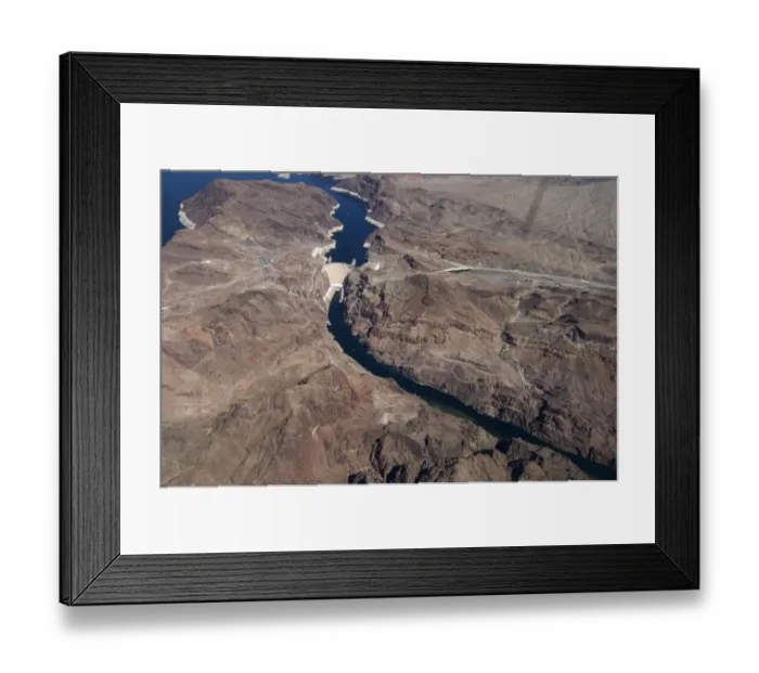 Framed Print : Aerial view of arch-gravity dam on river, Hoover Dam, Black Canyon, Colorado River, Arizona / Nevada border, U. S. A Framed Print : Aerial view of arch-gravity dam on river, Hoover Dam, Black Canyon, Colorado River, Arizona / Nevada border, U. S. A