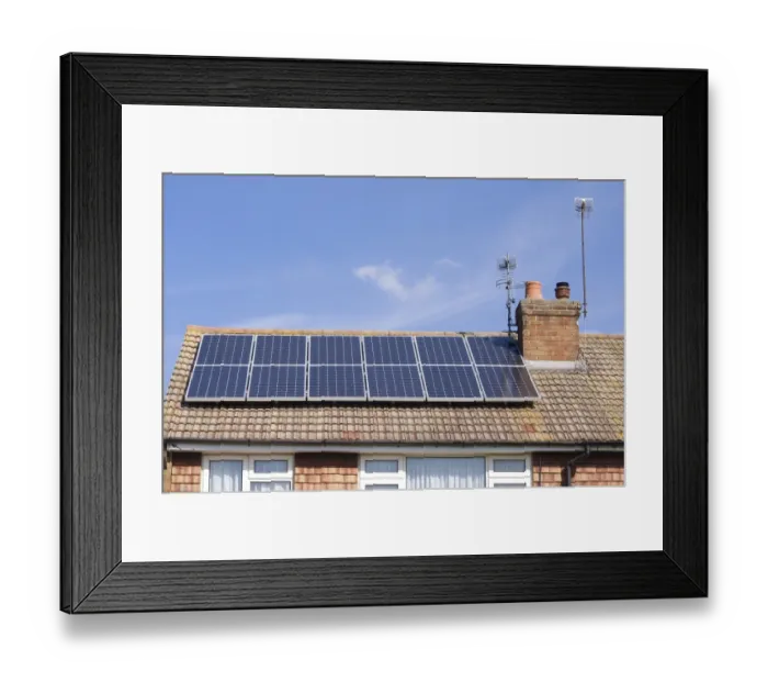 Framed Print : Solar panels for heating domestic hot water, on roof of house, Surrey, England, September Framed Print : Solar panels for heating domestic hot water, on roof of house, Surrey, England, September