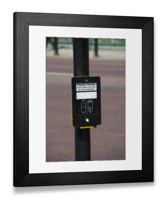 Framed Print : Signal at pedestrian crossing in city, London, England, april