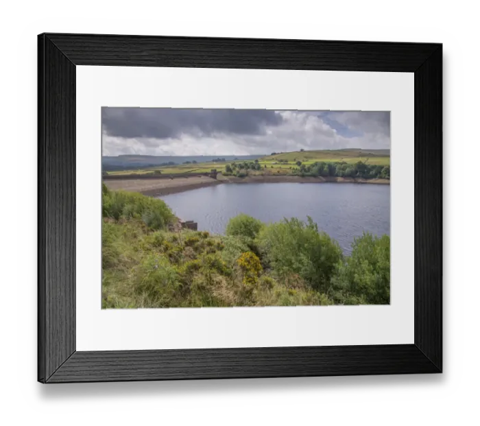 Framed Print : View of manmade reservoir, Digley Reservoir, Holmfirth, West Yorkshire, England, August Framed Print : View of manmade reservoir, Digley Reservoir, Holmfirth, West Yorkshire, England, August