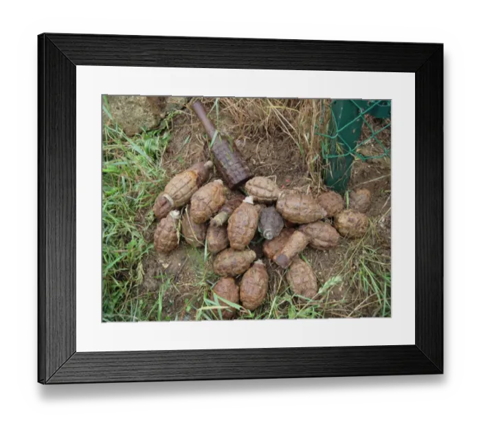 Framed Print : Iron Harvest, World War One unexploded grenades, recently recovered from fields, Somme Battlefield, Somme, Picardy Framed Print : Iron Harvest, World War One unexploded grenades, recently recovered from fields, Somme Battlefield, Somme, Picardy
