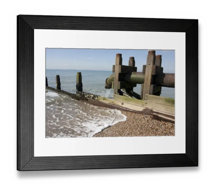 Framed Print : Sewer overflow pipe, sanitary sewage and stormwater runoff discharged onto beach, East Wittering, Manhood Peninsula Framed Print : Sewer overflow pipe, sanitary sewage and stormwater runoff discharged onto beach, East Wittering, Manhood Peninsula