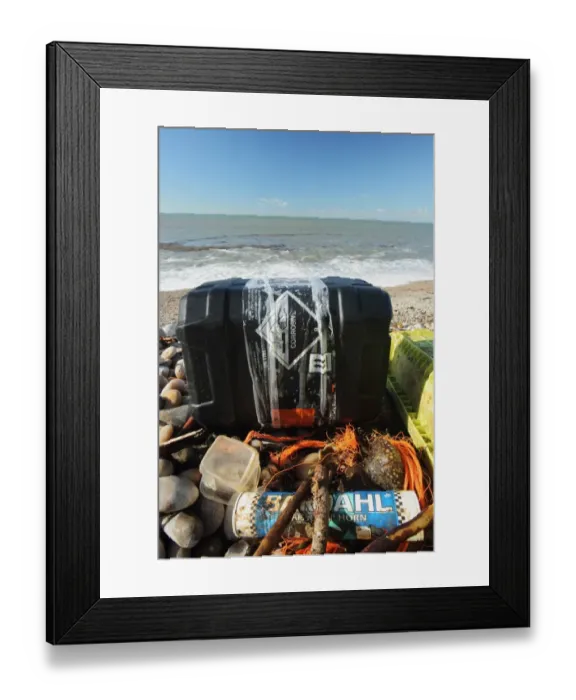 Framed Print : Toxic drum washed up on beach, Chesil Beach, Dorset, England, November Framed Print : Toxic drum washed up on beach, Chesil Beach, Dorset, England, November