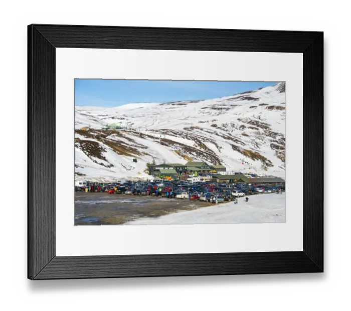 Framed Print : Ski resort carpark, buildings and chairlift in snow, Glenshee Ski Centre, Grampian Mountains, Aberdeenshire, Highlands Framed Print : Ski resort carpark, buildings and chairlift in snow, Glenshee Ski Centre, Grampian Mountains, Aberdeenshire, Highlands