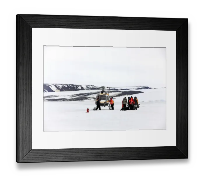 Framed Print : Tourists and helicopter, on snow before departure, Devil Island, Weddell Sea, Antarctica, December Framed Print : Tourists and helicopter, on snow before departure, Devil Island, Weddell Sea, Antarctica, December