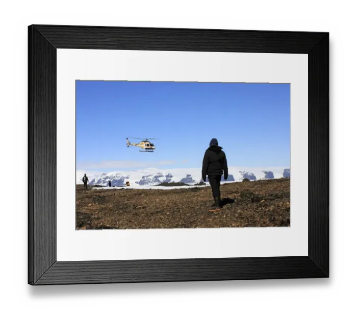 Framed Print : Tourists waiting for arrival of helicopter, Devil Island, Weddell Sea, Antarctica, December