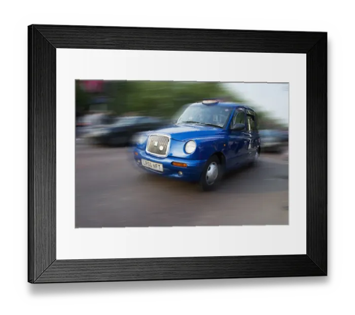 Framed Print : Blue taxi on city road, The Mall, City of Westminster, London, England, april