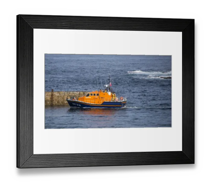 Framed Print : Tamar class lifeboat at sea, Sennen Cove, Sennen, Cornwall, England, May