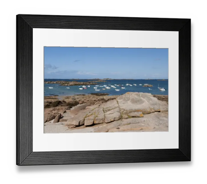 Framed Print : View of coast with boats moored at sea, Trebeurden, Cotes-d Armor, Brittany, France, September Framed Print : View of coast with boats moored at sea, Trebeurden, Cotes-d Armor, Brittany, France, September