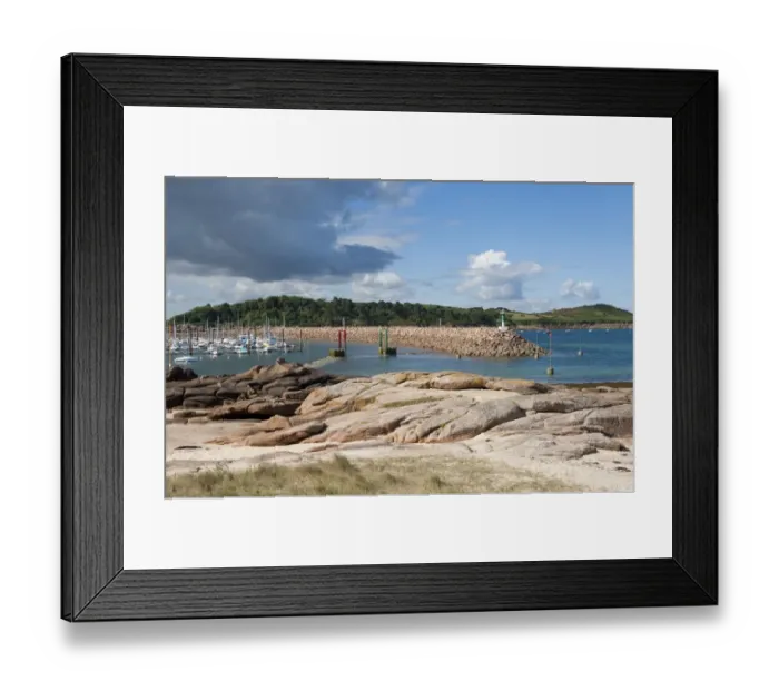 Framed Print : View of coast with boats moored at marina, Trebeurden, Cotes-d Armor, Brittany, France, September Framed Print : View of coast with boats moored at marina, Trebeurden, Cotes-d Armor, Brittany, France, September