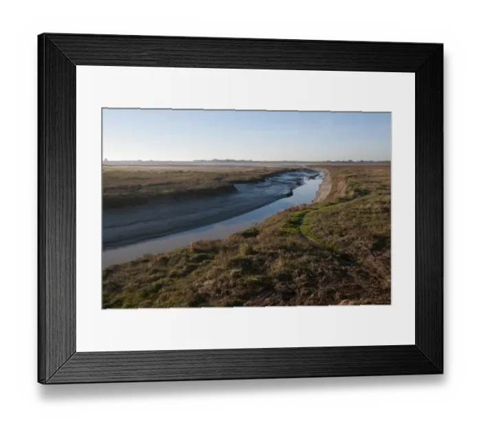Framed Print : View of tidal creek and saltmarsh habitat at low tide, Regneville-sur-mer, Manche, Normandy, France, December