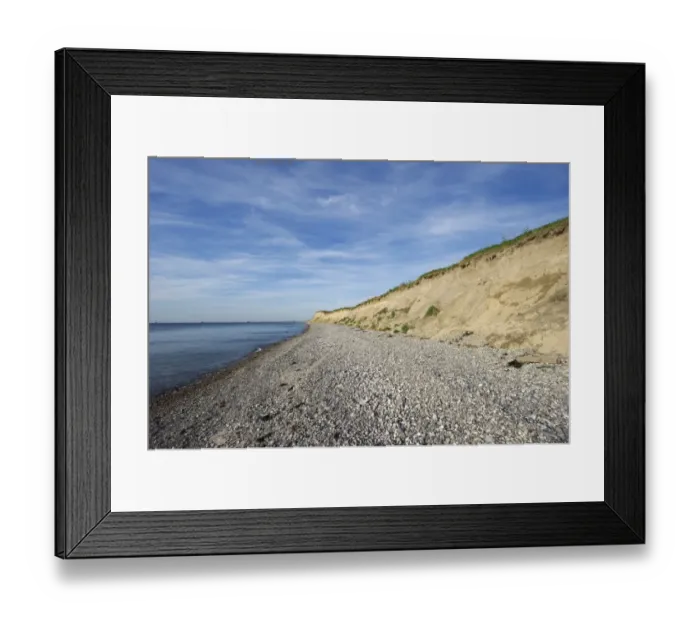 Framed Print : View of coastline with pebble beach and sea cliff, Sjalland (Zealand), Baltic Sea, Denmark, may Framed Print : View of coastline with pebble beach and sea cliff, Sjalland (Zealand), Baltic Sea, Denmark, may