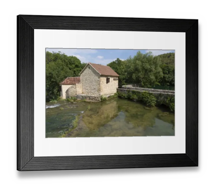 Framed Print : View of old mill and river, Krka River, Krka N. P. Dalmatia, Croatia, July Framed Print : View of old mill and river, Krka River, Krka N. P. Dalmatia, Croatia, July