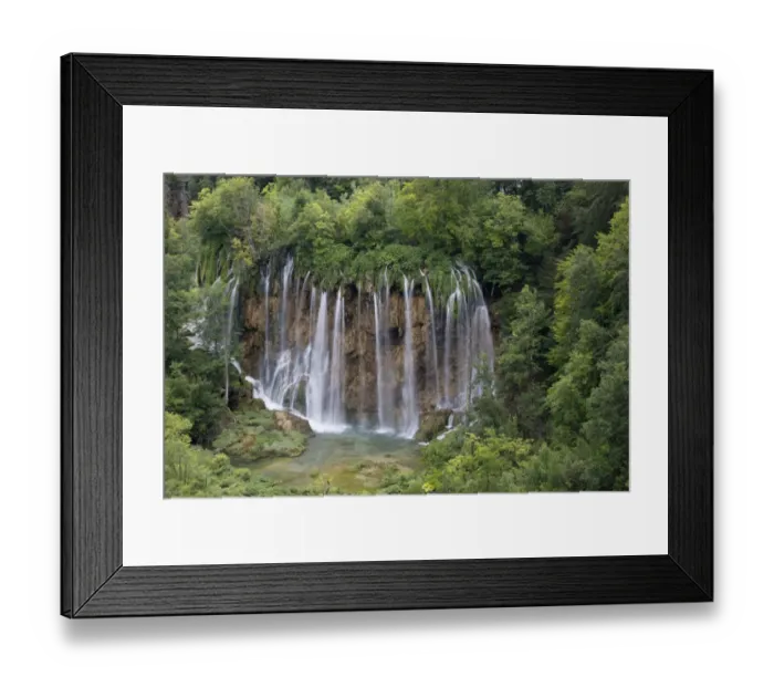 Framed Print : View of waterfall flowing in lake, Plitvice Lakes N. P. Croatia, July Framed Print : View of waterfall flowing in lake, Plitvice Lakes N. P. Croatia, July