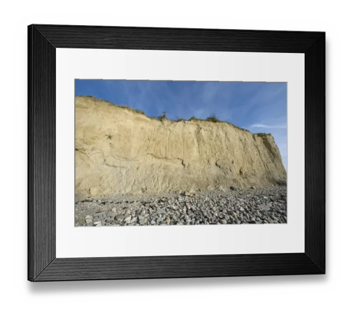 Framed Print : View of coastline with pebble beach and sea cliff, Sjalland (Zealand), Baltic Sea, Denmark, may
