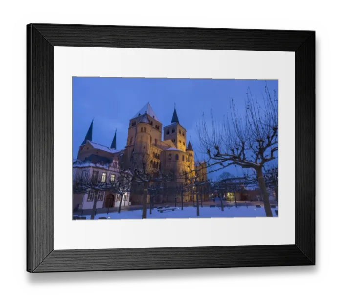 Framed Print : Cathedral in snow, illuminated at night, Cathedral of Saint Peter, Trier, Rhineland-Palatinate, Germany, January Framed Print : Cathedral in snow, illuminated at night, Cathedral of Saint Peter, Trier, Rhineland-Palatinate, Germany, January