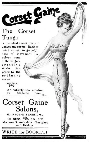 An advertisement for Corset Gaines tango corset