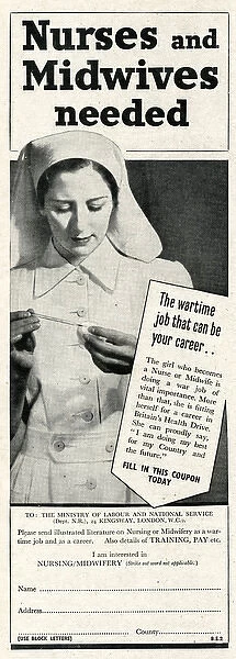 Advert for recruitment of nurses and midwives 1943