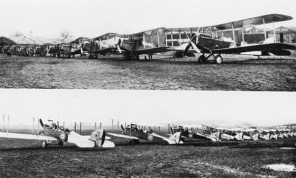 Airco DH4 biplanes on an airfield, WW1