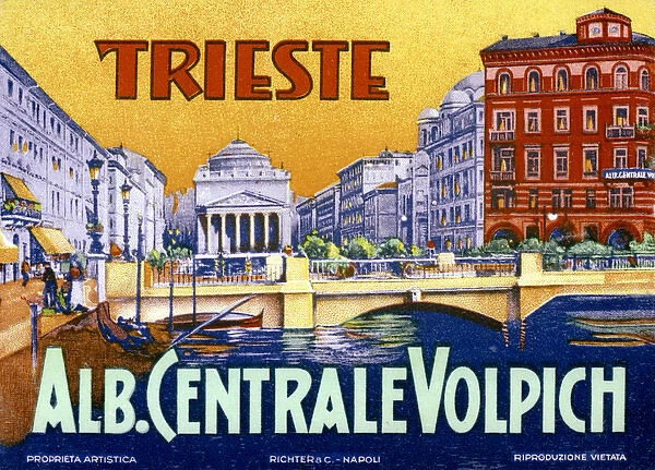 Art Nouveau Italian advertisement for a hotel in Trieste