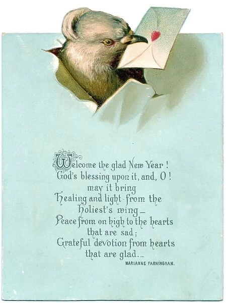 Bird with envelope on a New Year card