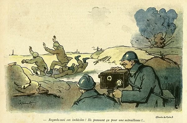 Cartoon, Filming on a battlefield, WW1